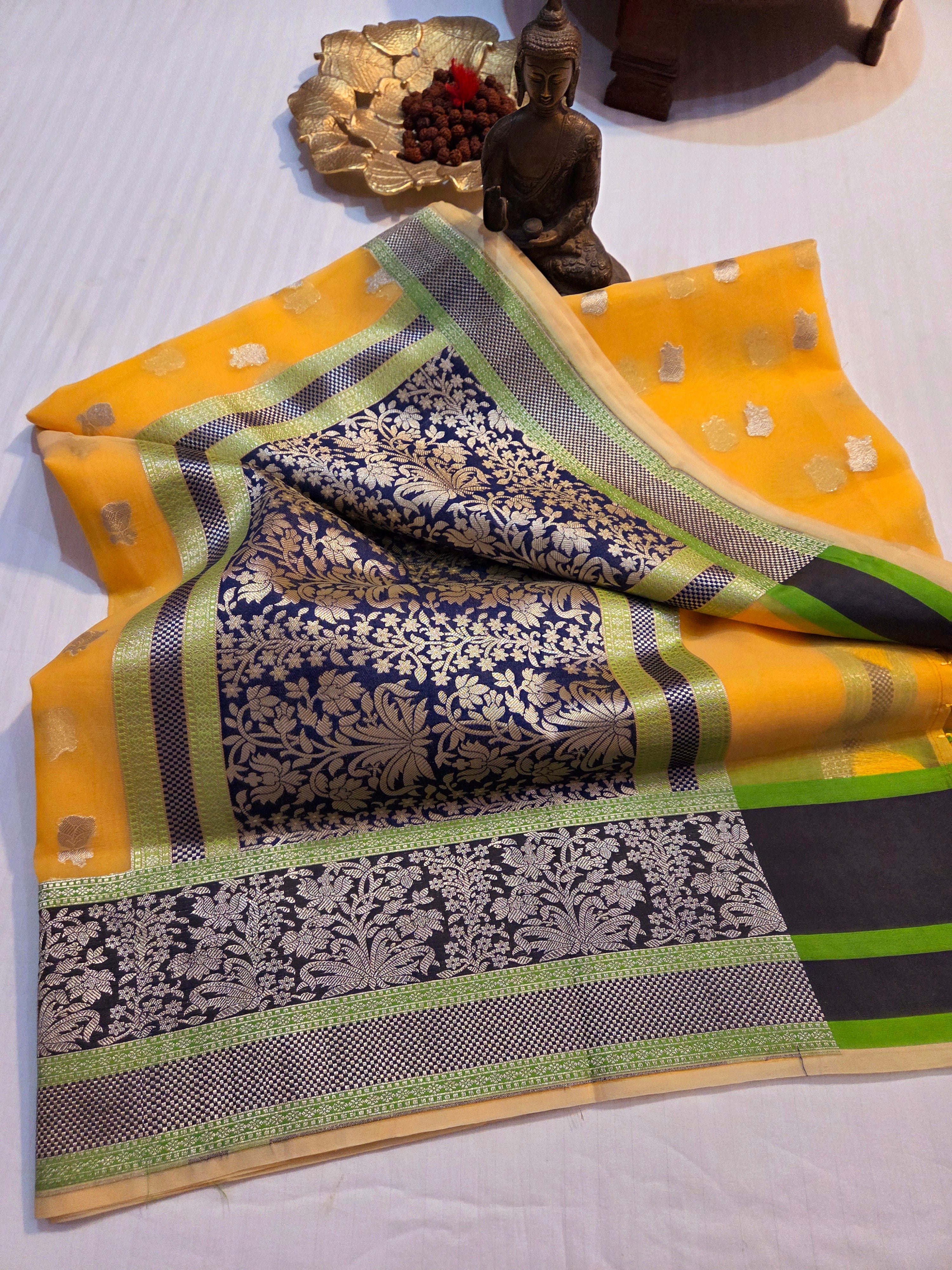 Handloom banarasi Harkai Soft Organja Silk Saree