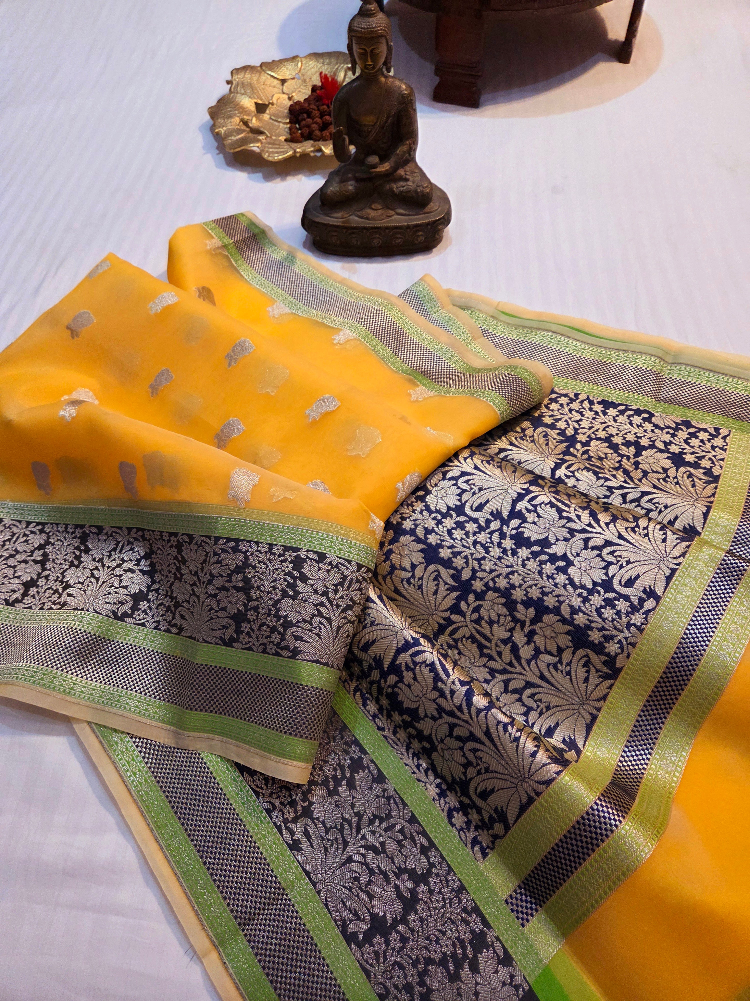Handloom banarasi Harkai Soft Organja Silk Saree