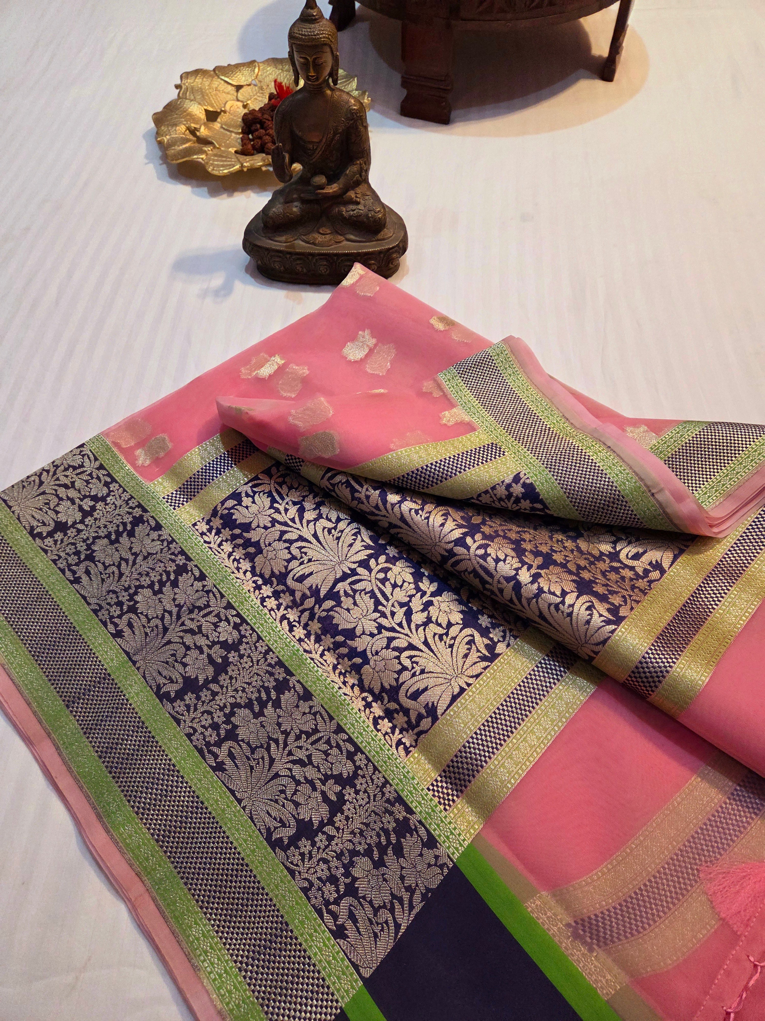 Handloom banarasi Harkai Soft Organja Silk Saree