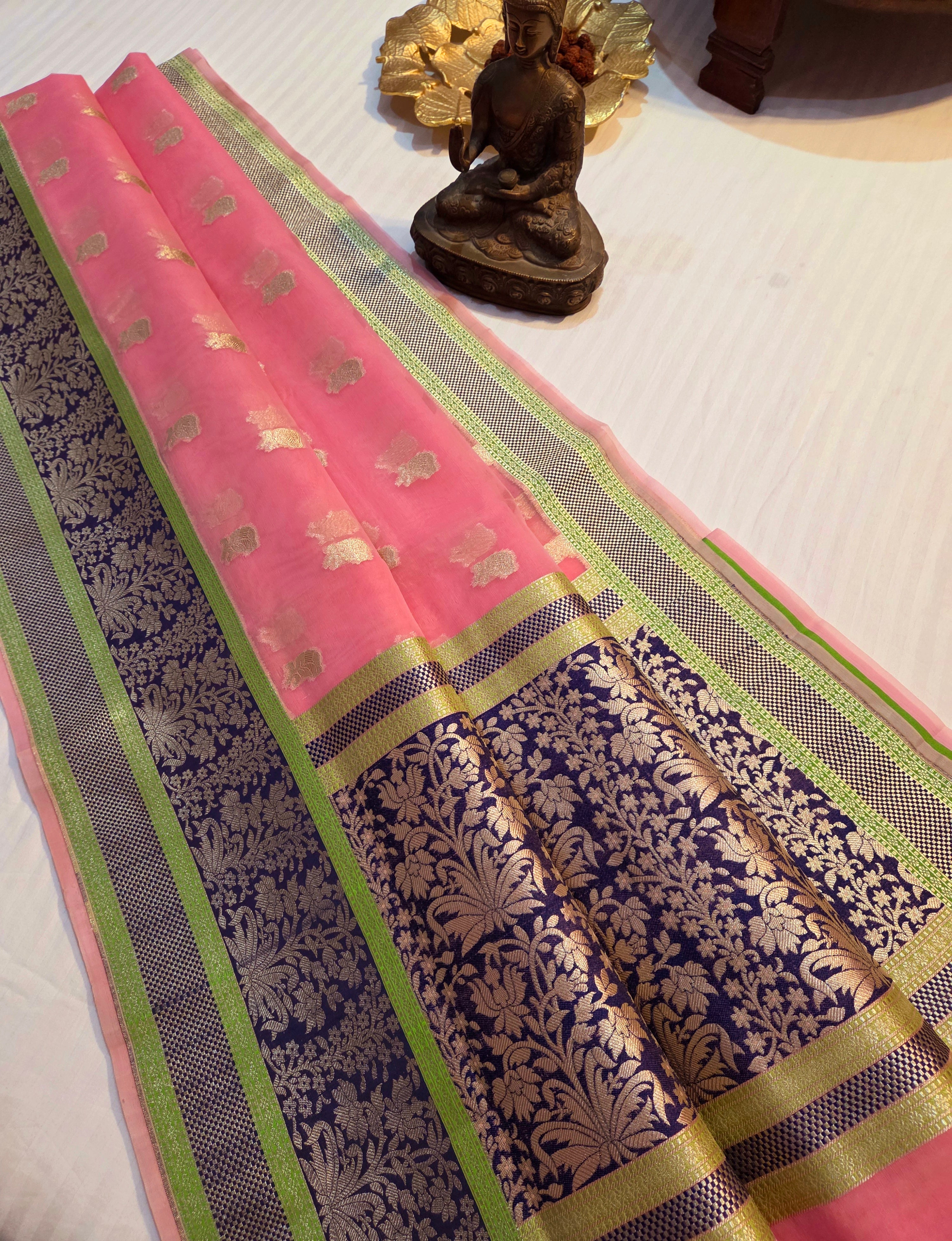 Handloom banarasi Harkai Soft Organja Silk Saree