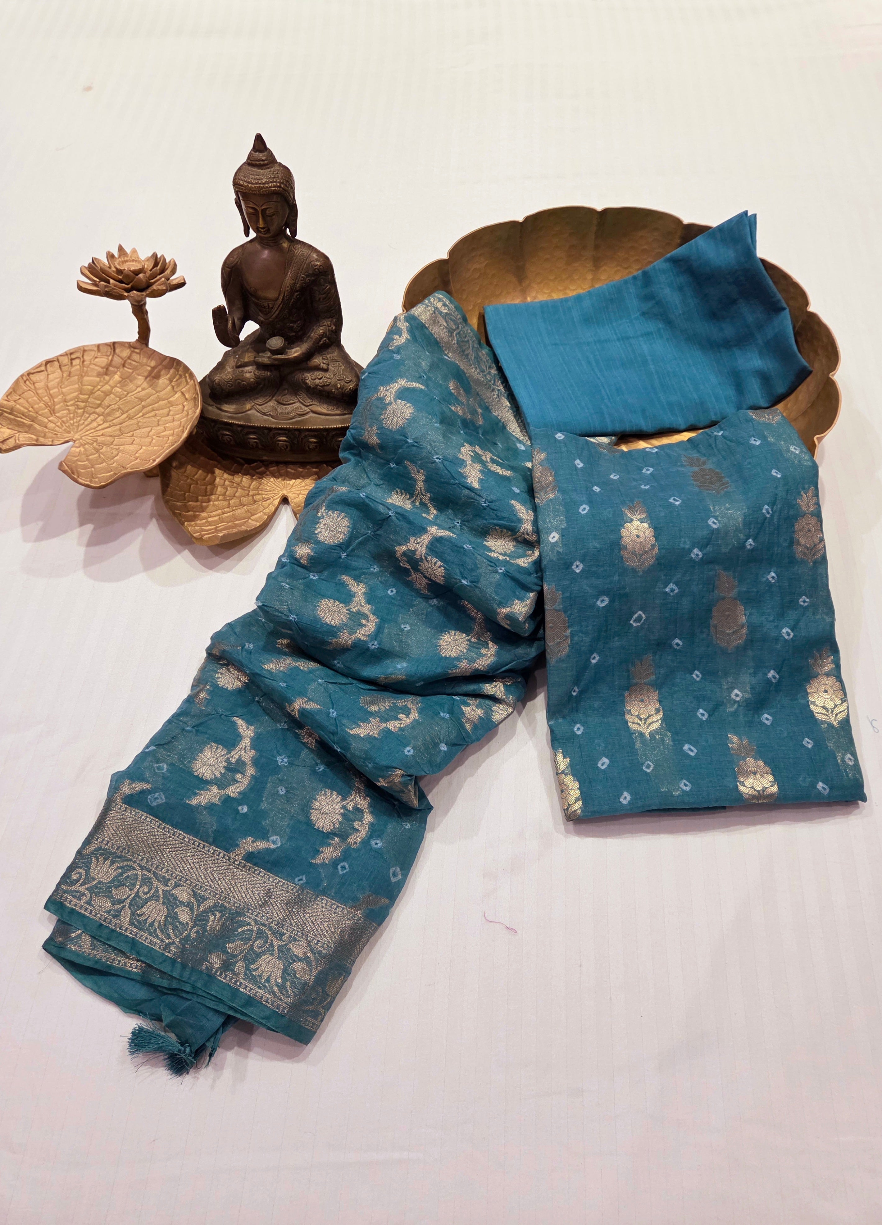 Hand Knotted Bandhani Pure Mulmul Suit Set