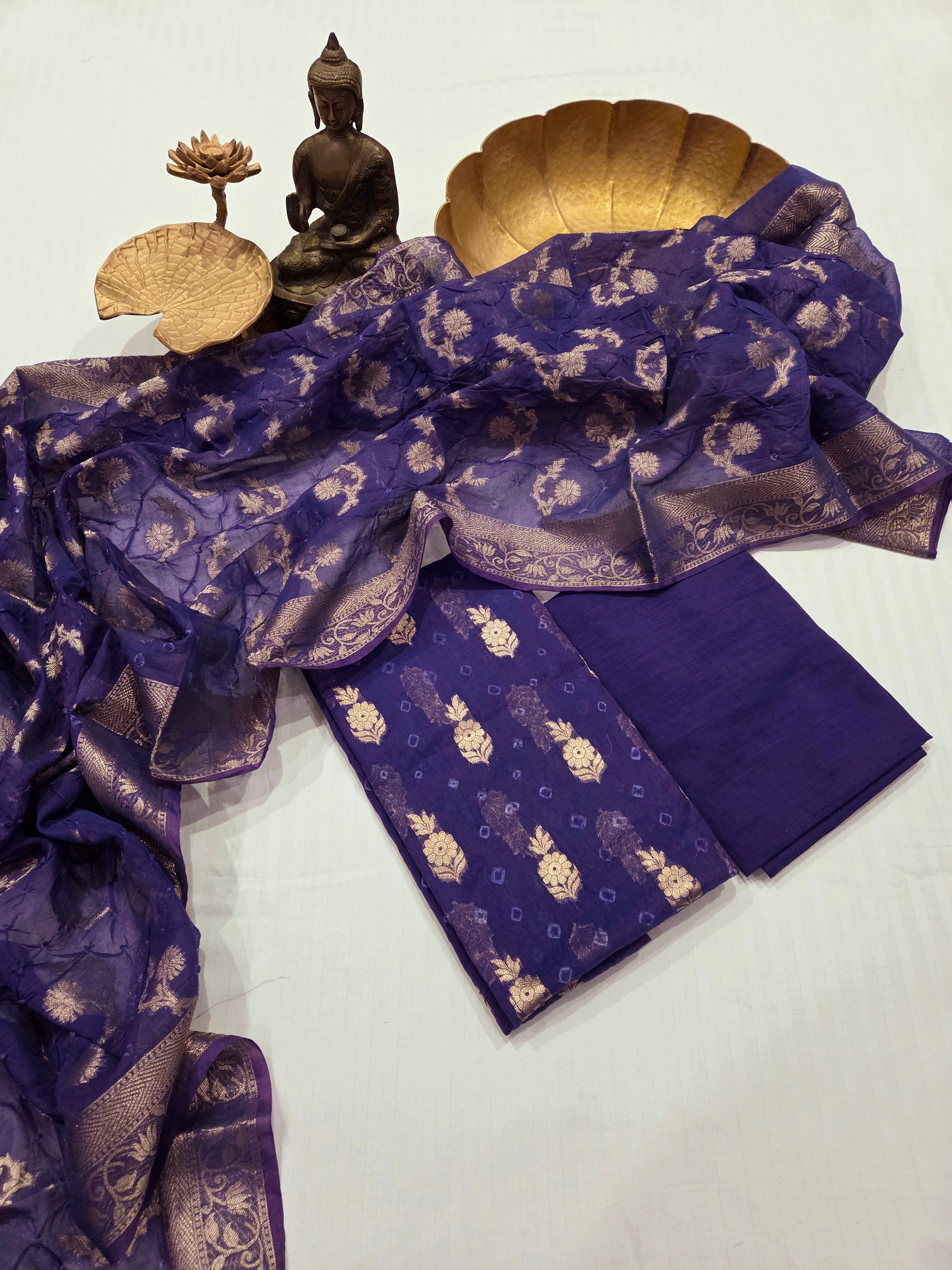 Hand Knotted Bandhani Pure Mulmul Suit Set