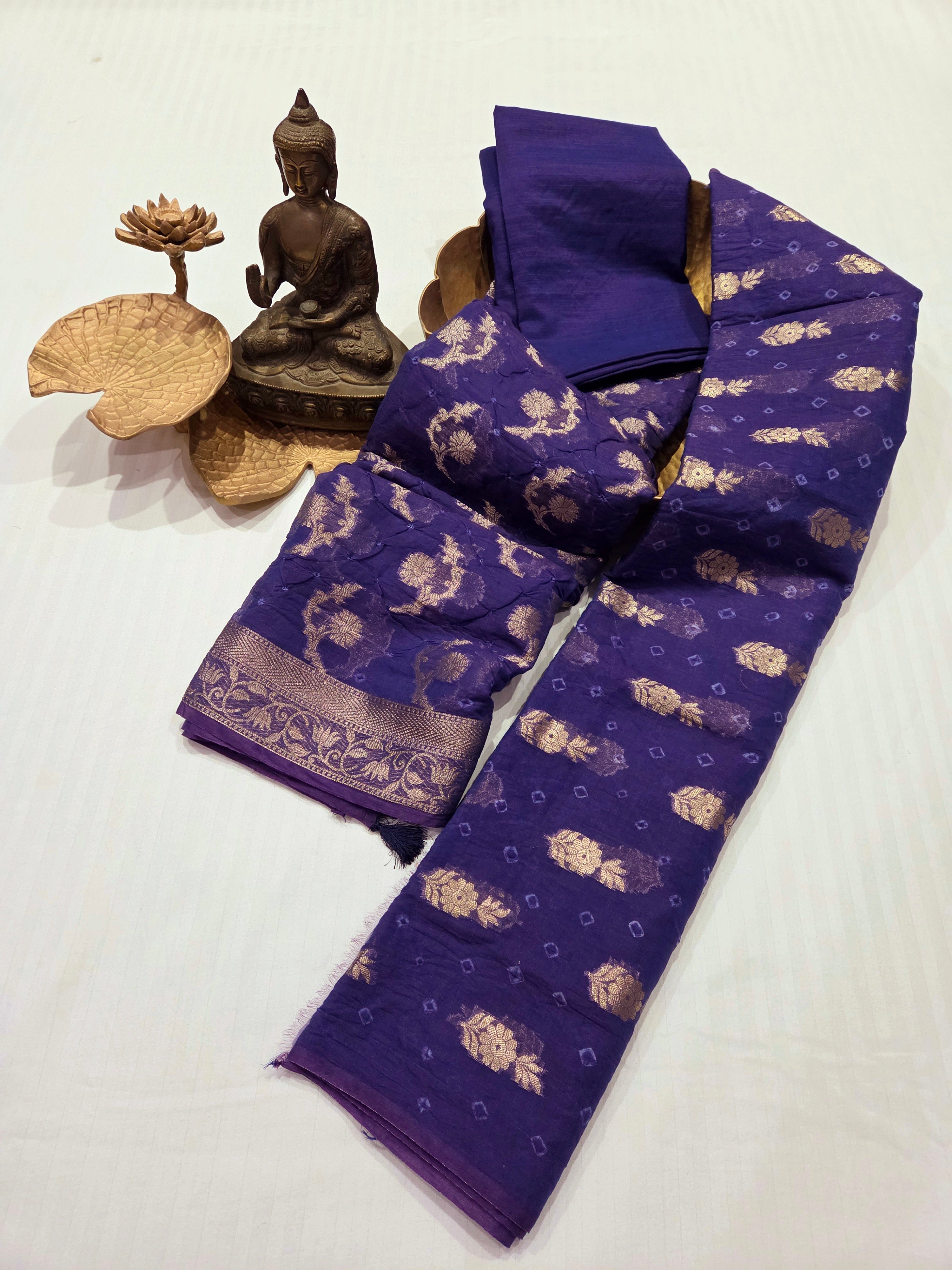 Hand Knotted Bandhani Pure Mulmul Suit Set