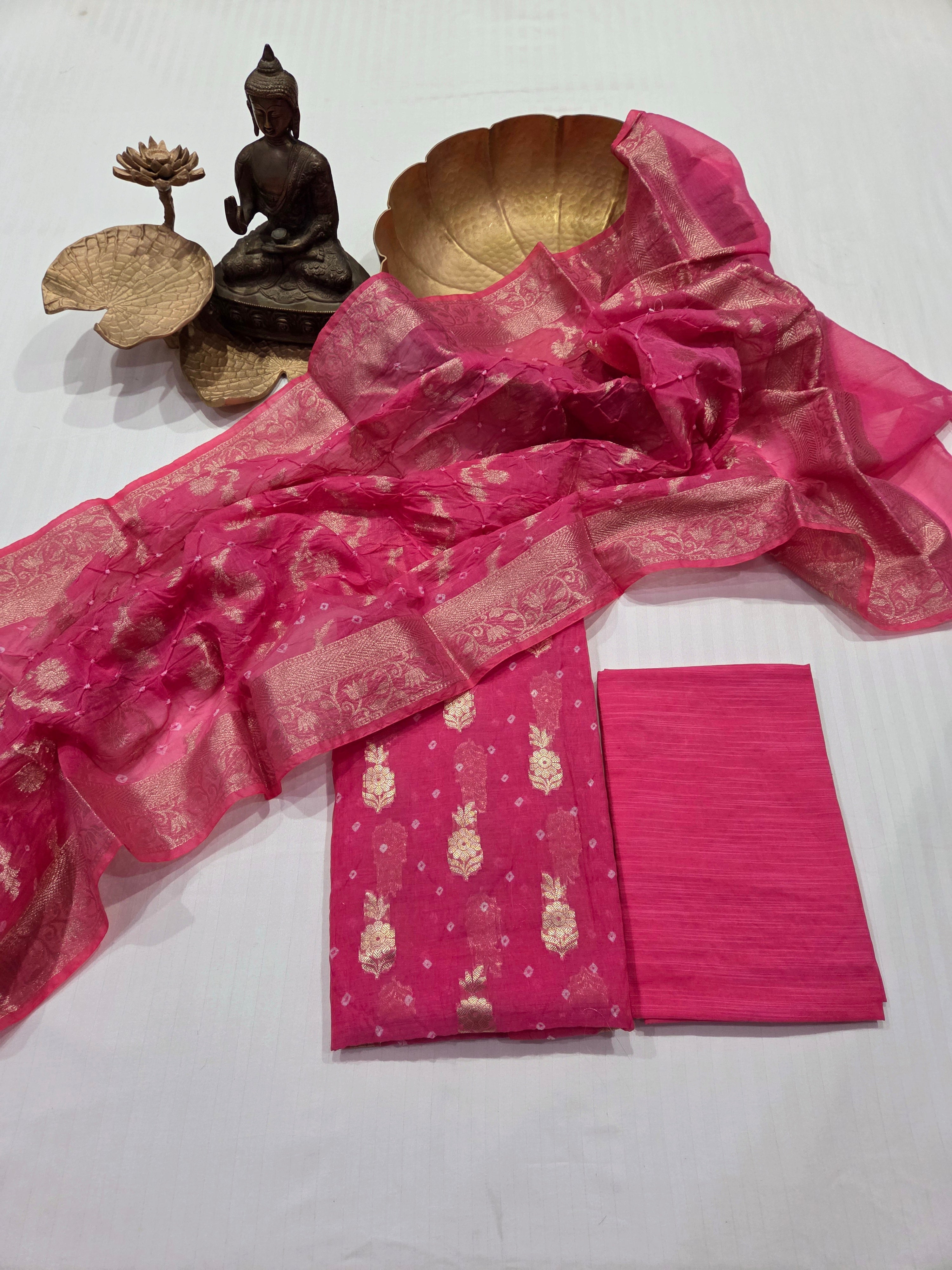 Hand Knotted Bandhani Pure Mulmul Suit Set