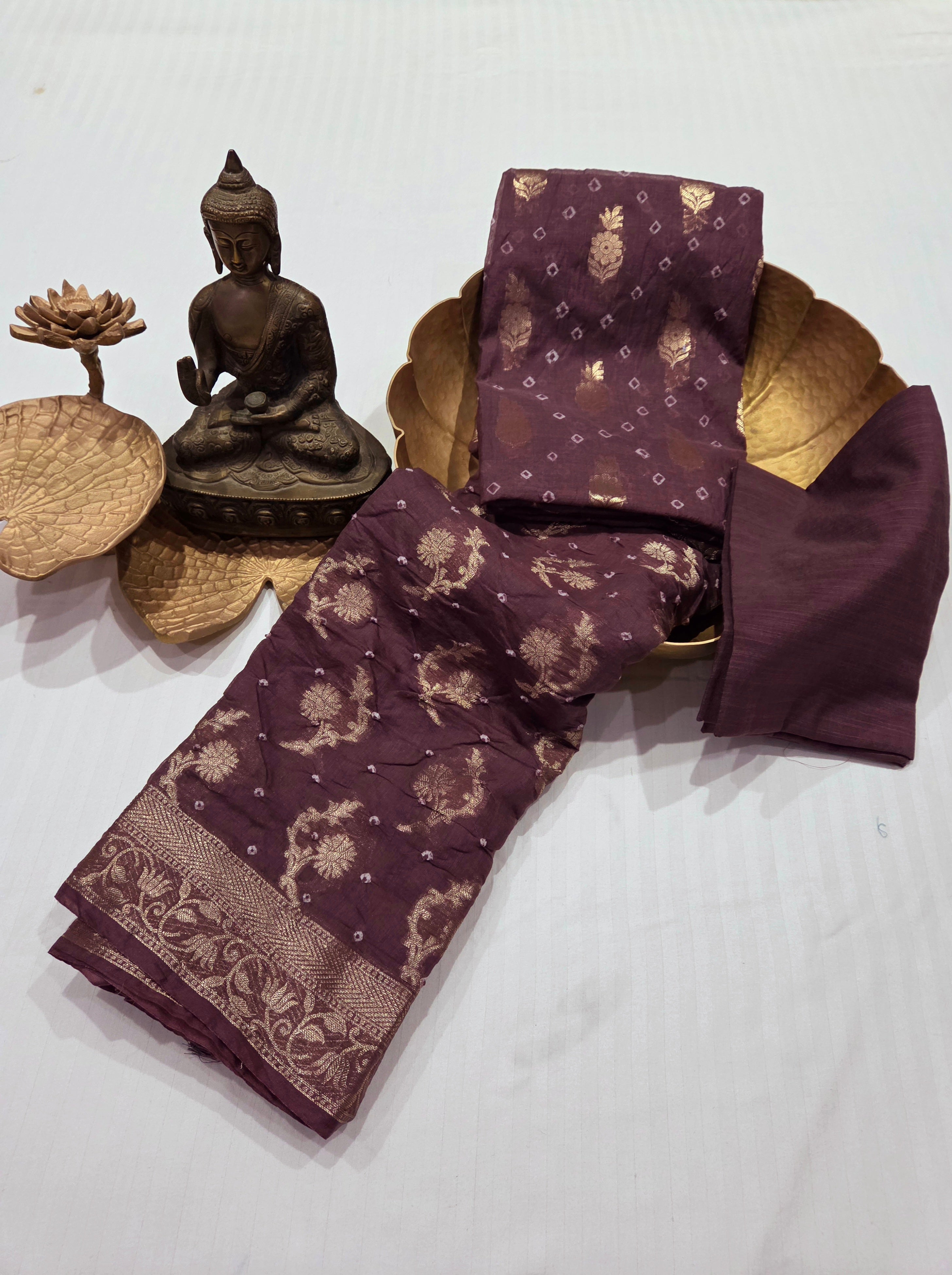 Hand Knotted Bandhani Pure Mulmul Suit Set