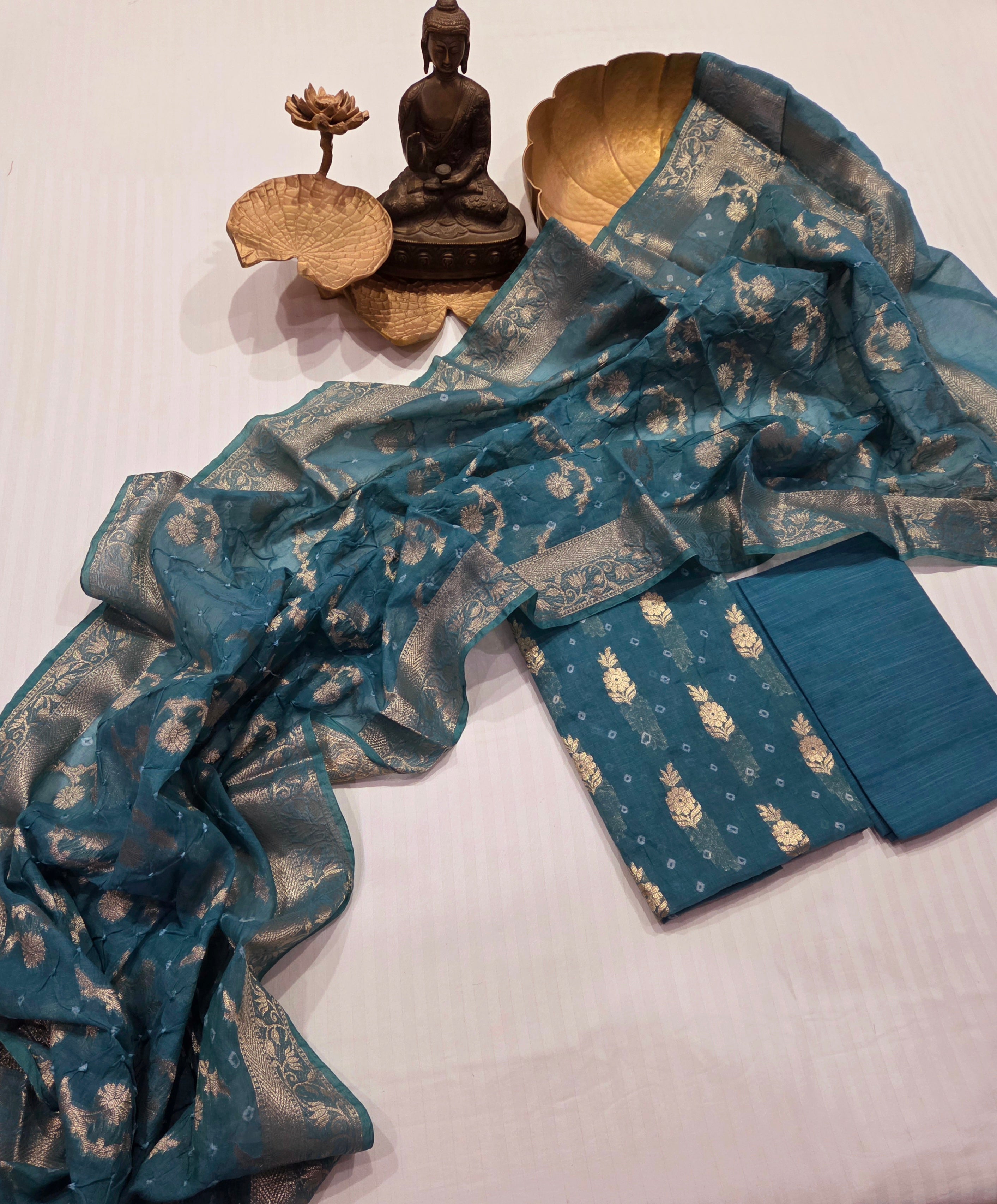 Hand Knotted Bandhani Pure Mulmul Suit Set