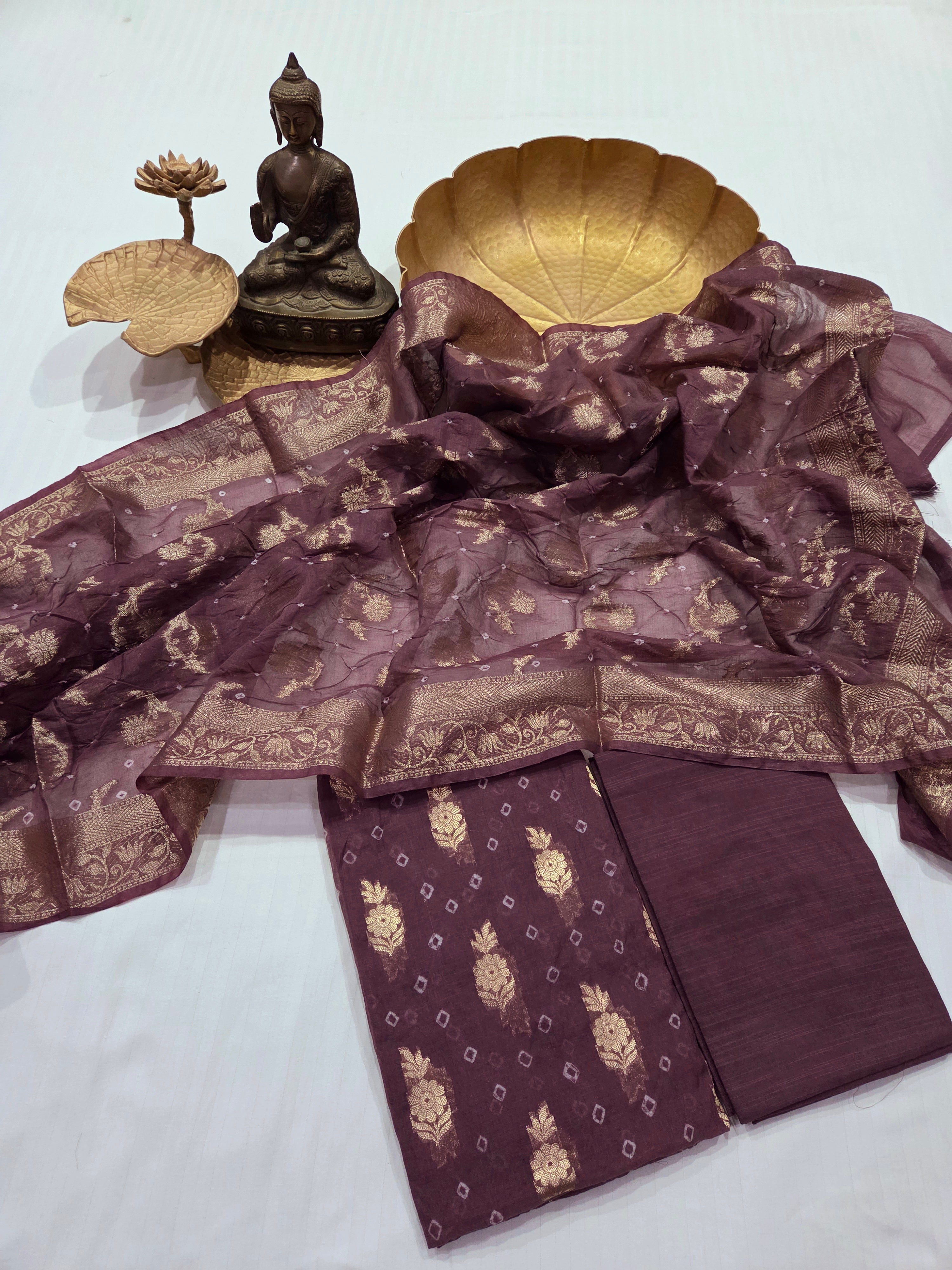 Hand Knotted Bandhani Pure Mulmul Suit Set
