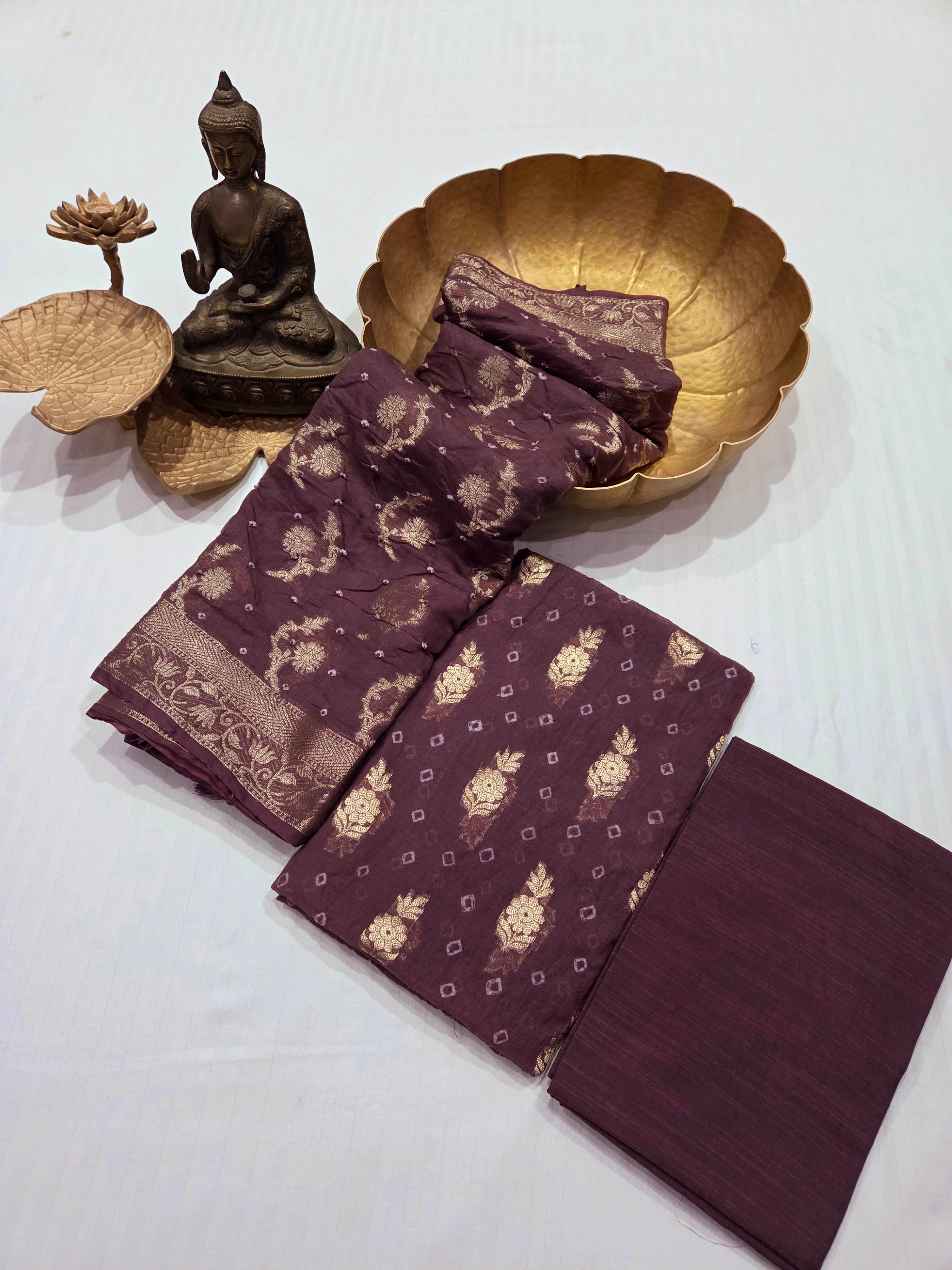 Hand Knotted Bandhani Pure Mulmul Suit Set