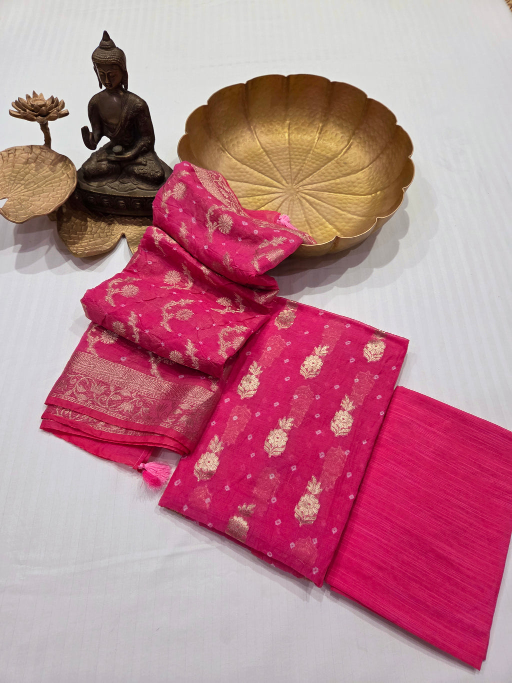 Hand Knotted Bandhani Pure Mulmul Suit Set