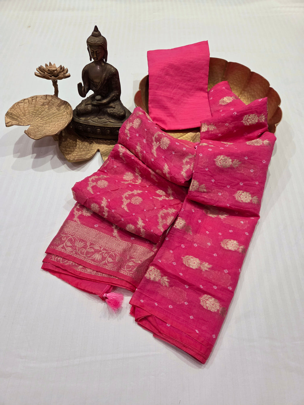 Hand Knotted Bandhani Pure Mulmul Suit Set