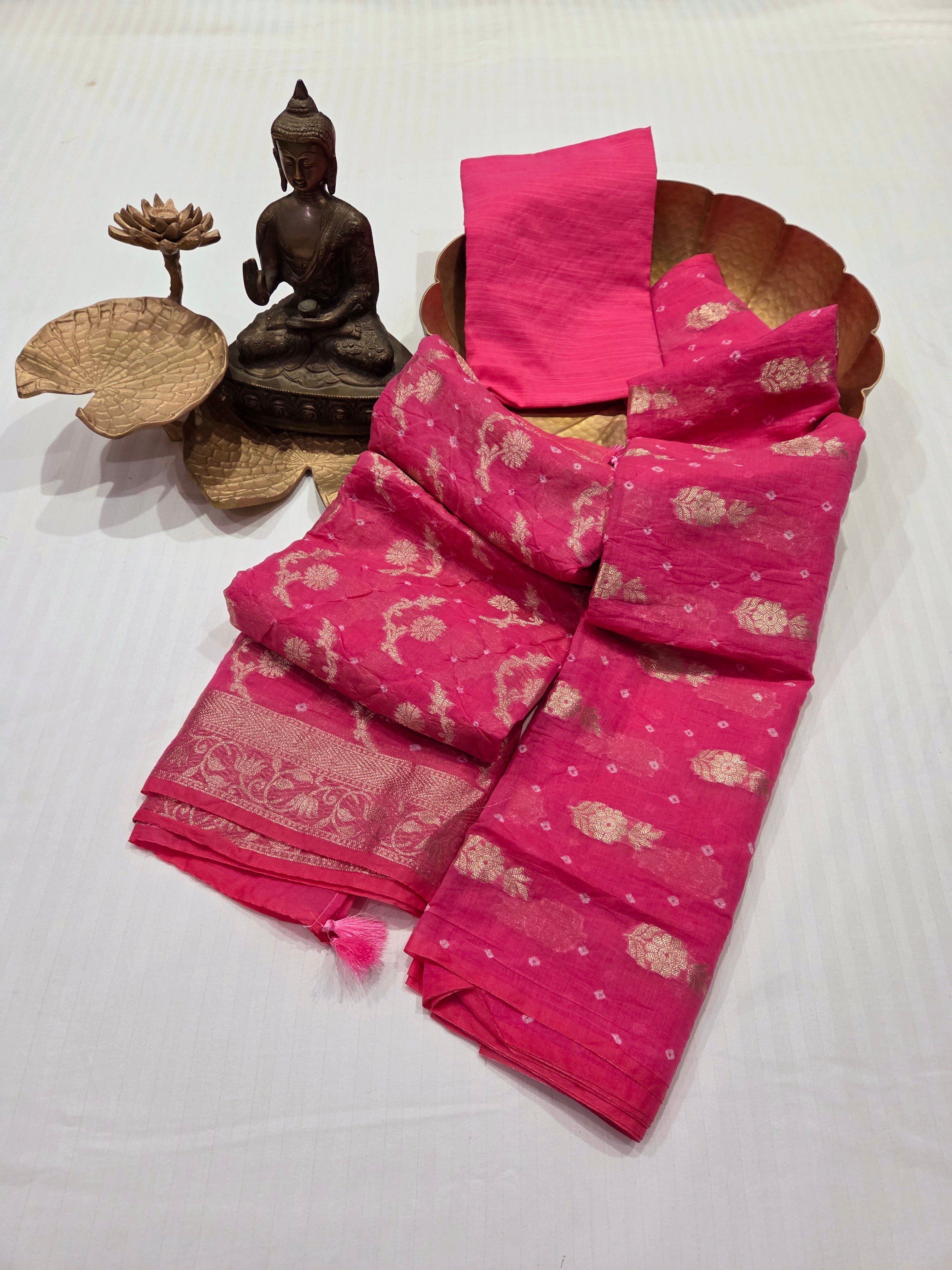 Hand Knotted Bandhani Pure Mulmul Suit Set