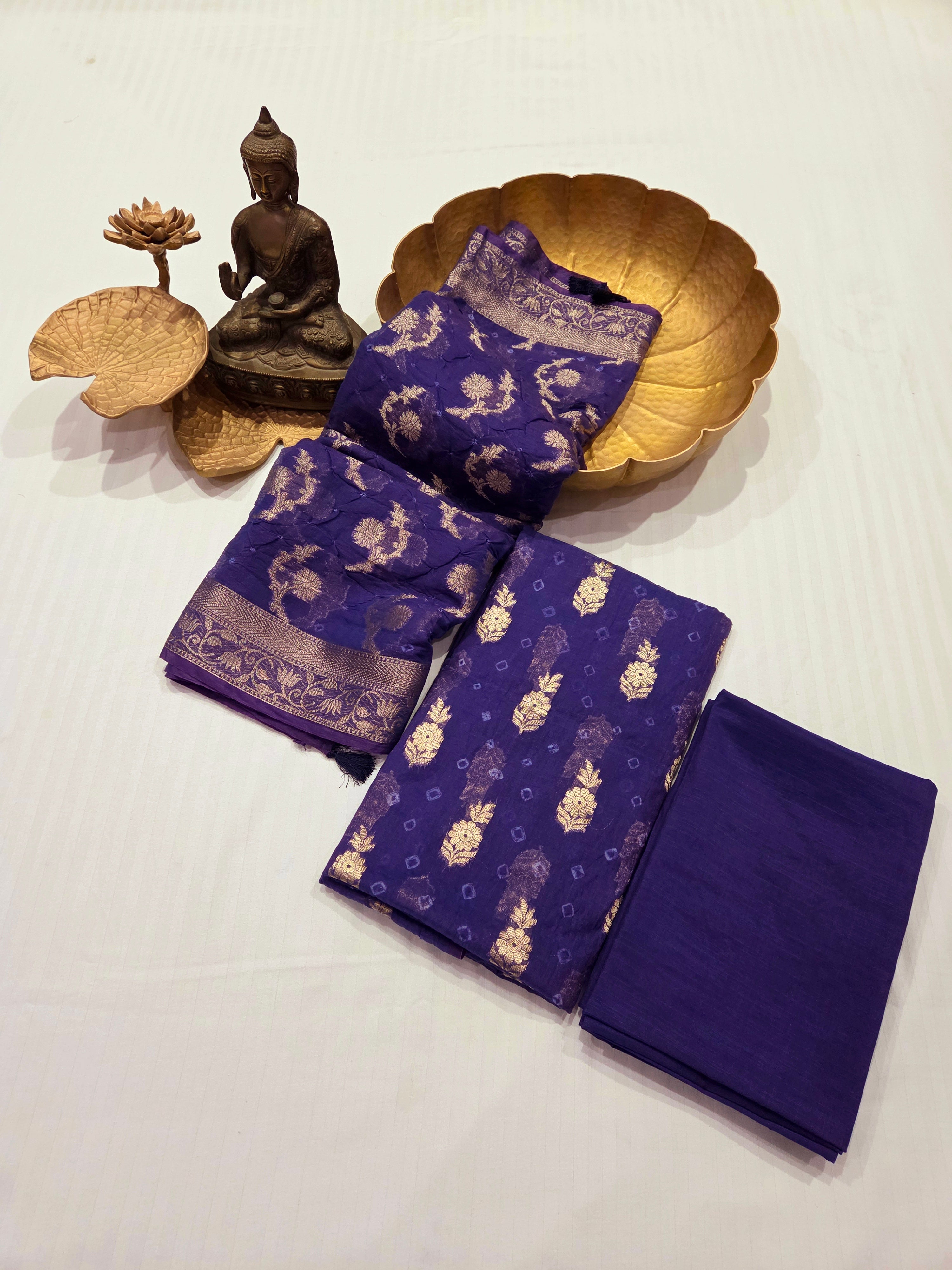 Hand Knotted Bandhani Pure Mulmul Suit Set