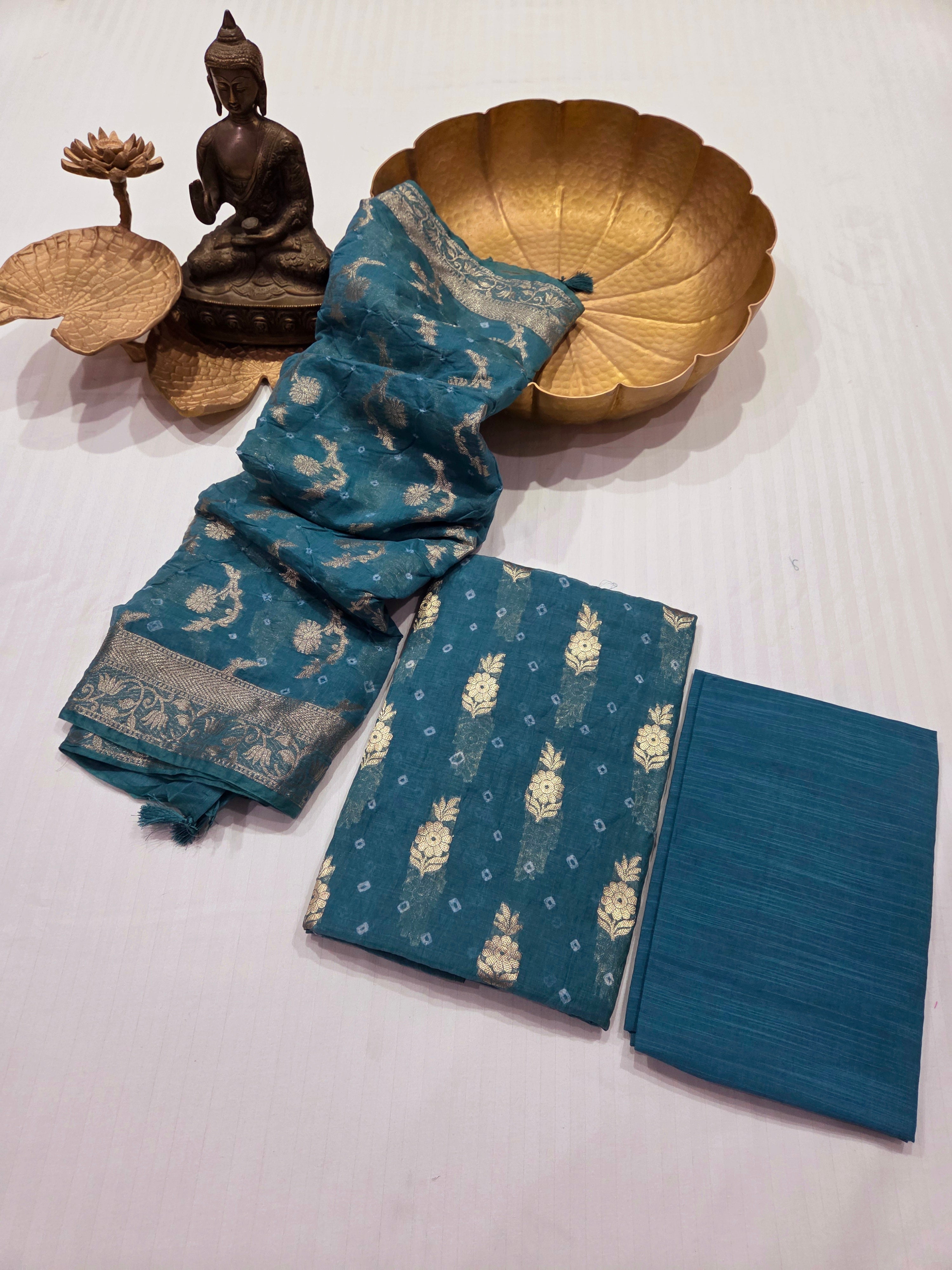 Hand Knotted Bandhani Pure Mulmul Suit Set